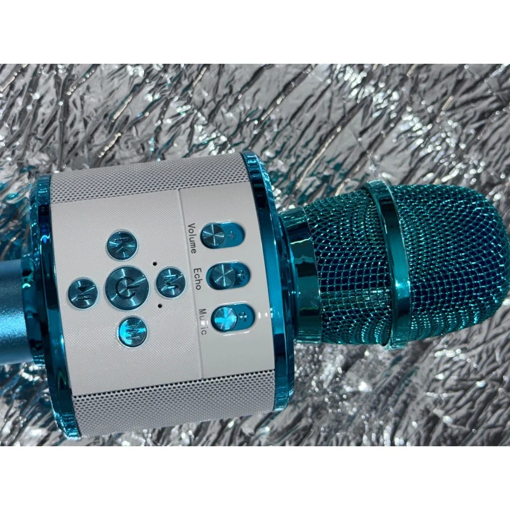 BONAOK Wireless Bluetooth Karaoke Microphone Metallic Blue Portable Speaker KTV